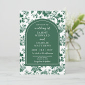 Groen Antiek Chinoiserie bruiloft Kaart (Staand voorkant)