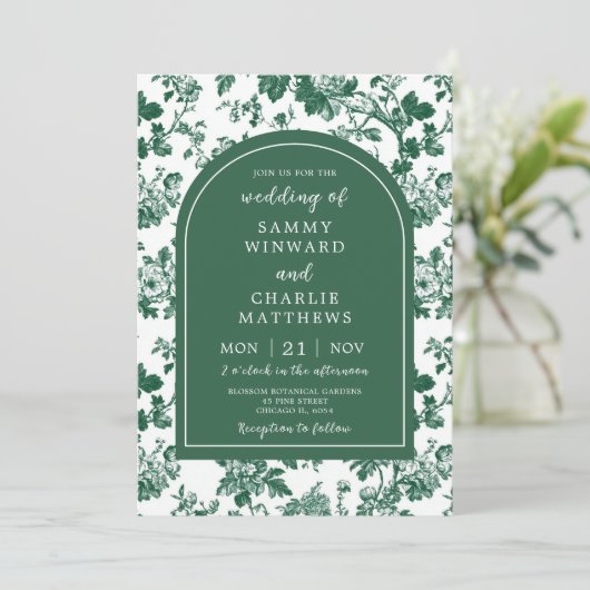 Groen Antiek Chinoiserie bruiloft Kaart (Staand voorkant)