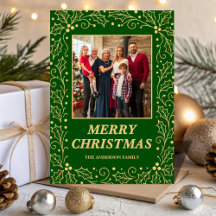 Groen & Antiek-Goud Familie Foto Kerstmis