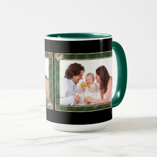 Groen Antiek Lijst 2 Fotofamilie Collage Mok (Voorkant rechts)