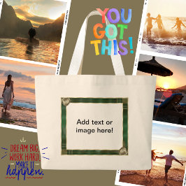 Groen Antiek Lijst Uw fotoofferte toevoegen Grote Tote Bag