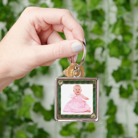 Groen Antiek Lijst Voeg hier uw foto toe Sleutelhanger (Hand)