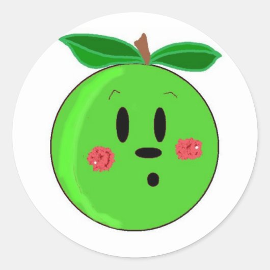 Groen Appel Gezicht Ronde Sticker (Voorkant)