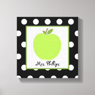Groen Apple Polka Dot Wrapped Canvas voor leraar Afdruk