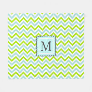 Groen & Aqua Blauw Chevron Custom Monogram Fleece Deken