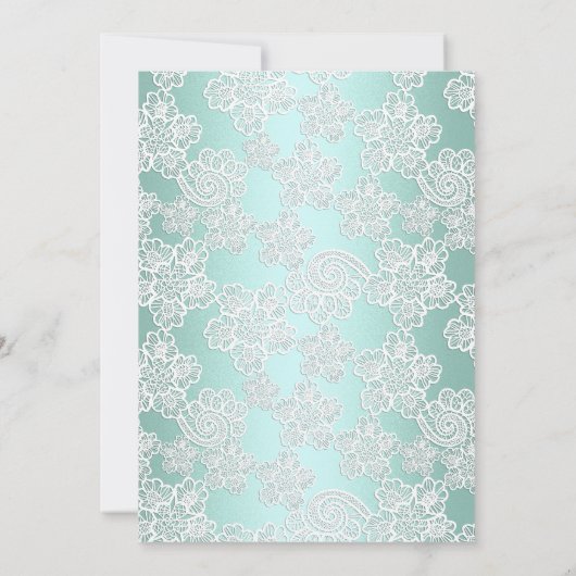 GROEN AQUA LACE DETAIL WHITE STORK BABY SHOWER KAART (Achterkant)