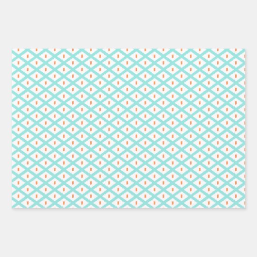 Groen, Aqua & Mint Tribal Diamond Ikat Pattern Inpakpapier Vel (Voorkant 3)