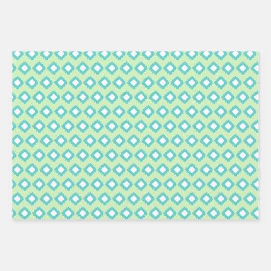 Groen, Aqua & Mint Tribal Diamond Ikat Pattern Inpakpapier Vel (Voorkant 2)