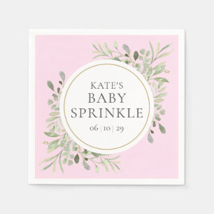 groen aquarel bladeren roze baby meisje douche servet