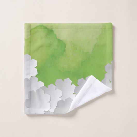 Groen Aquarel en Witte Bloemen Bad Handdoek (Wasdoekje)
