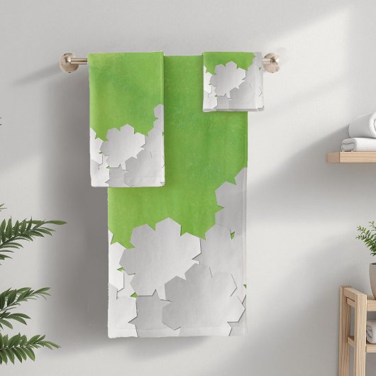 Groen Aquarel en Witte Bloemen Bad Handdoek