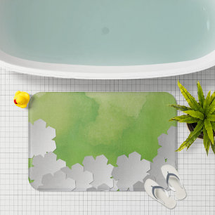 Groen Aquarel en Witte Bloemen Badmat