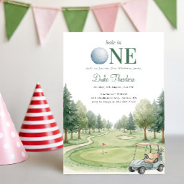 Groen Aquarel Hole In One Golf Eerste Verjaardag Kaart