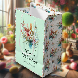 Groen Aquarel Kruis Bloemen Christelijk Pasen Medium Cadeauzakje