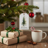 Groen Aquarel Spar Kerstmis Wit Cadeaulabel