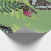 Groen Aquarel Vlinder Bloem Verpakkings Papier (Hoek)