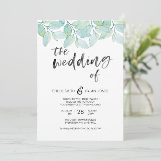 Groen Aquarel Zomer Bruiloft uitnodiging (Staand voorkant)