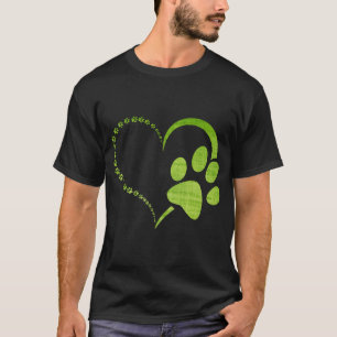 Groen aquarelpatroon Hond pootafdruk poten hart T-shirt