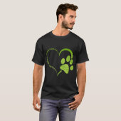 Groen aquarelpatroon Hond pootafdruk poten hart T-shirt (Voorkant volledig)