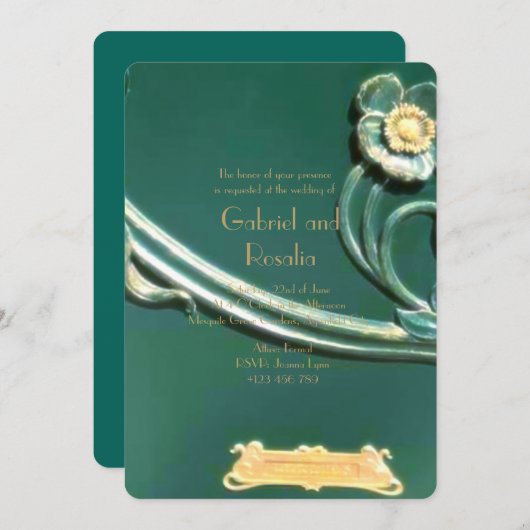 Groen, art nouveau, belle epoque, wood work, , save the date (Voorkant / Achterkant)