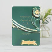 Groen, art nouveau, belle epoque, wood work, , save the date (Staand voorkant)