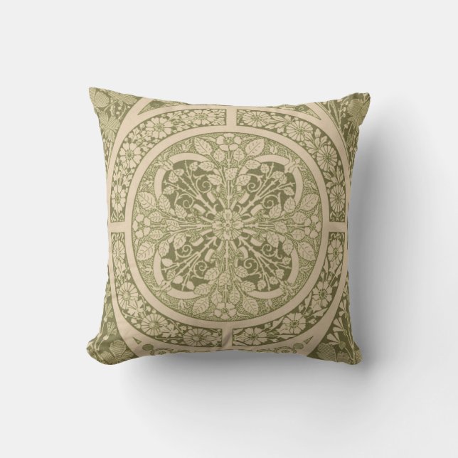  groen art nouveau bloemmotief kussen (Voorkant)