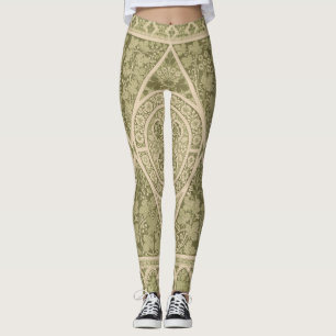 groen art nouveau bloemmotief leggings