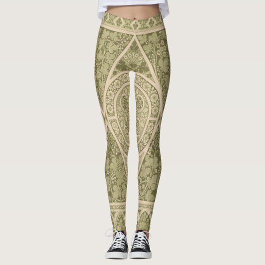  groen art nouveau bloemmotief leggings (Voorkant)