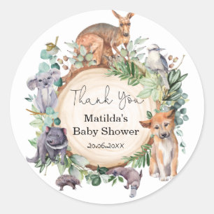 Groen Australisch Wilde Dieren Baby shower Ronde Sticker