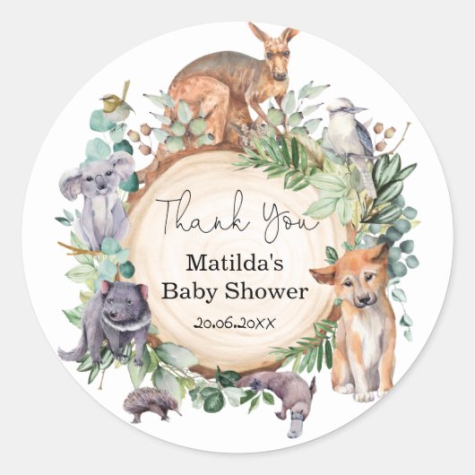 Groen Australisch Wilde Dieren Baby shower Ronde Sticker (Voorkant)