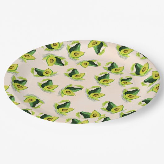 Groen Avocados-Waterverf Papieren Bordje (Gekanteld)