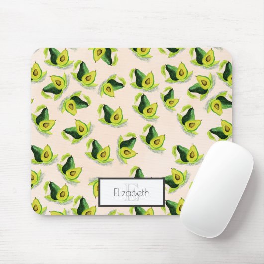 Groen Avocados Waterverf Patroon met Monogram Muismat (Met muis)