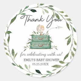 Groen Avontuur Baby Shower Reis Koffer Ronde Sticker