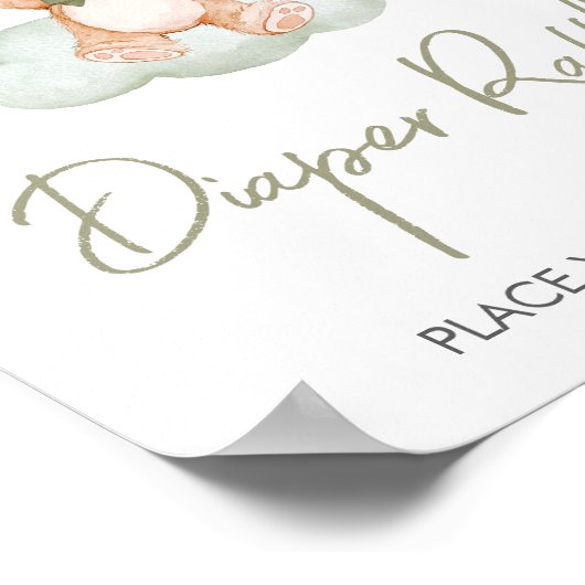 Groen Baby Beer Ballon Baby shower Luier Raffle Poster (Hoek)