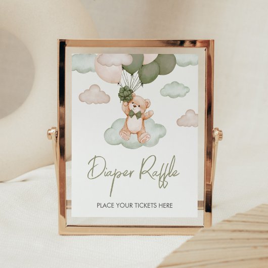 Groen Baby Beer Ballon Baby shower Luier Raffle Poster