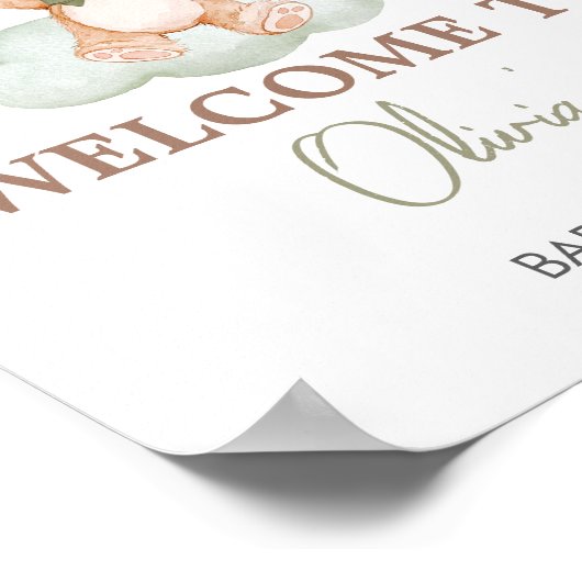 Groen Baby Beer Ballon Baby shower Welkom Poster (Hoek)