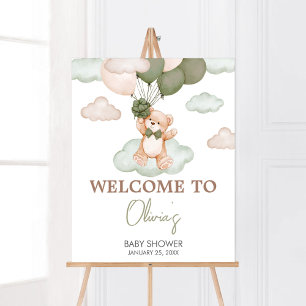 Groen Baby Beer Ballon Baby shower Welkom Poster