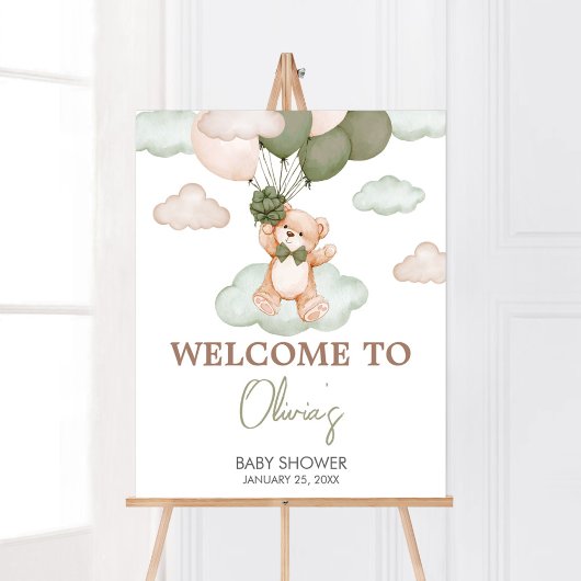 Groen Baby Beer Ballon Baby shower Welkom Poster