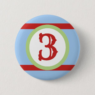 Groen, Baby Blauw en Rood Aangepast nummer verjaar Ronde Button 5,7 Cm