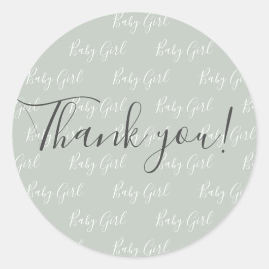 Groen Baby Meisje Script Modern Hart Bedankt Ronde Sticker (Voorkant)
