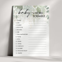 Groen Baby shower Baby Word Scramble Game Kaart