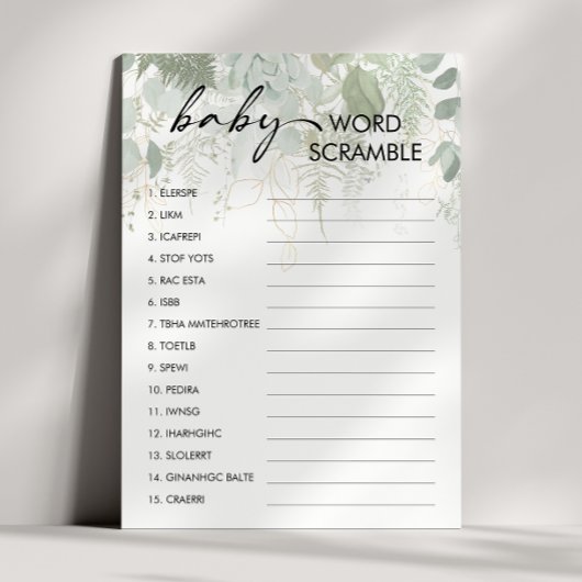 Groen Baby shower Baby Word Scramble Game Kaart