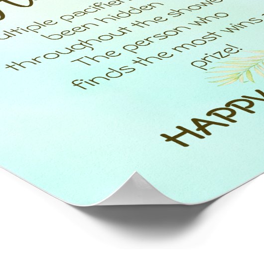 Groen Baby shower Fopspeen Hunt Spel Teken Poster (Hoek)