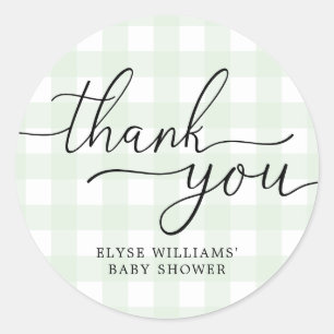 Groen Baby shower Gingham Dank u wel voor uw teken Ronde Sticker