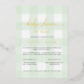 Groen Baby shower Gingham via e-mail Folie Folie Uitnodiging (Voorkant)