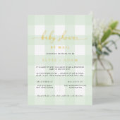 Groen Baby shower Gingham via e-mail Folie Uitnodiging (Staand Voorkant)