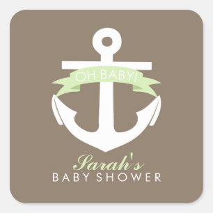 Groen Baby shower met anker en lint Vierkante Sticker