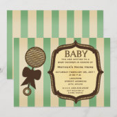 Groen Baby shower Rattle & Stripes Kaart (Voorkant / Achterkant)