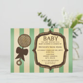 Groen Baby shower Rattle & Stripes Kaart (Staand voorkant)