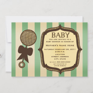  Groen Baby shower Rattle & Stripes Kaart